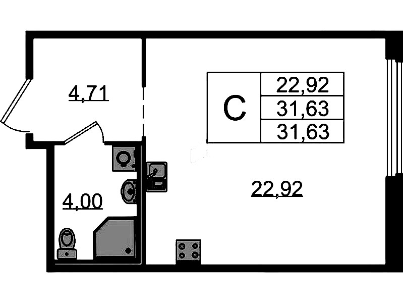 Квартира студия 31.63 м², 1/15 эт., ЖК «GloraX Парголово»